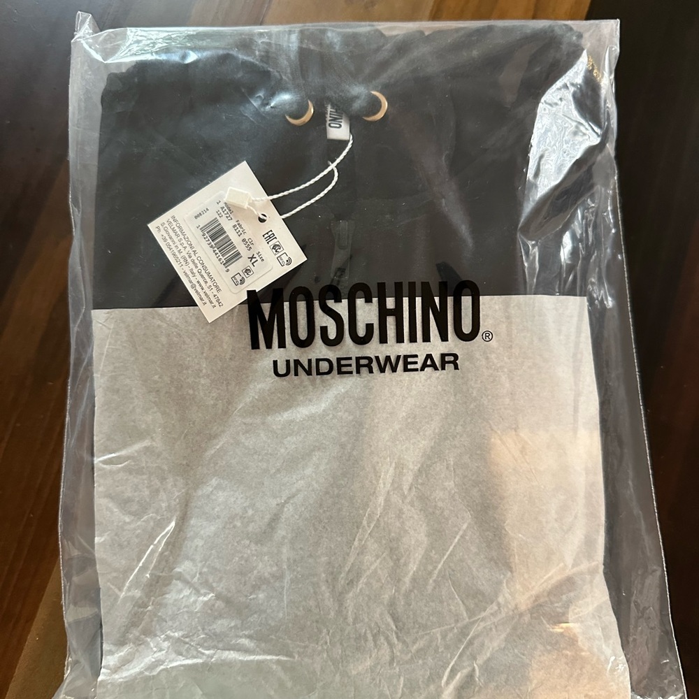 Moschino Black and Gold Crop Top Hoodie